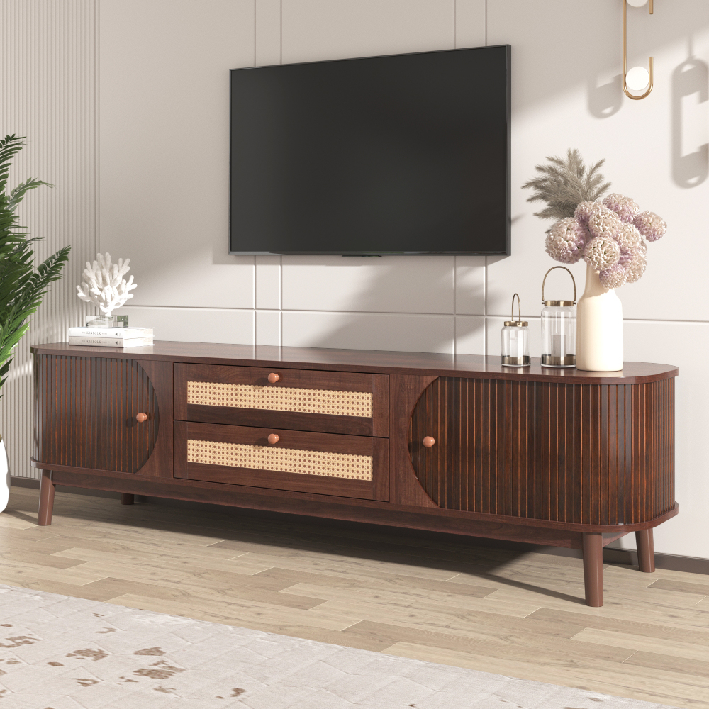 Mueble de tv con puertas y cajones ratán natural 46x170x39,5cm