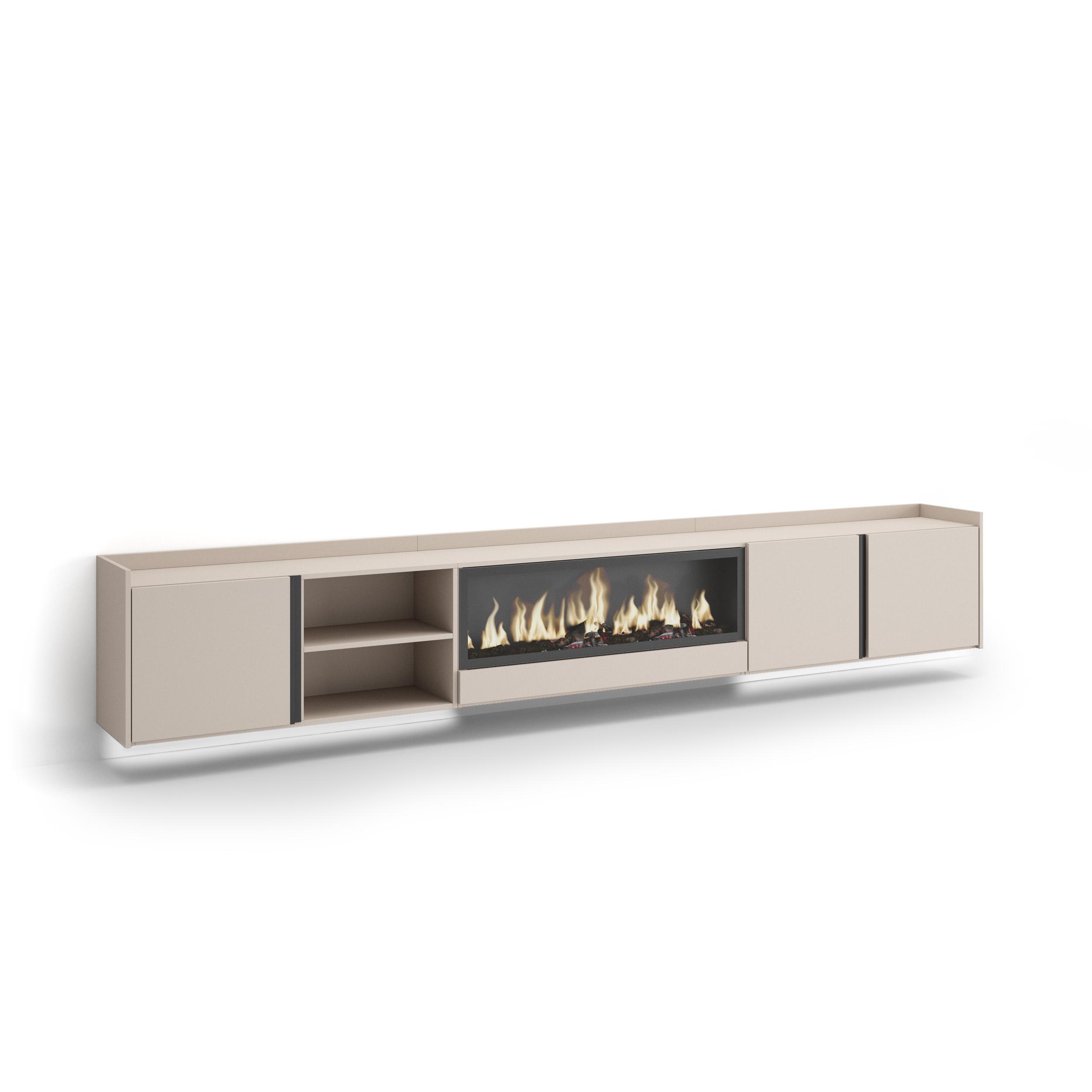 Mueble tv, 315x35x50cm, chimenea eléctrica, colgado, suspendido, LED rf4771