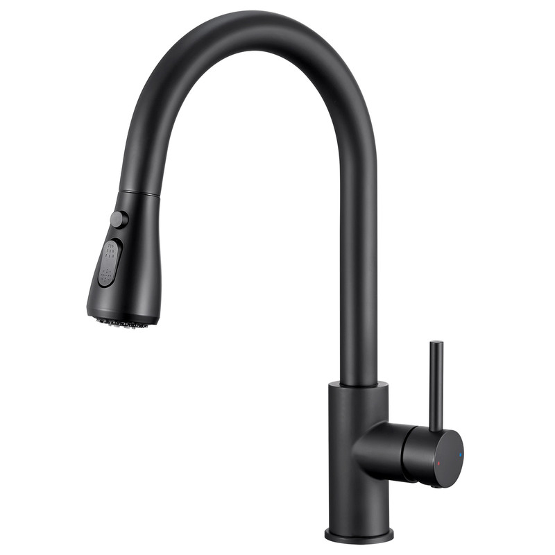 Grifo de cocina acero inoxidable - negro - duchador 360° - 40 cm