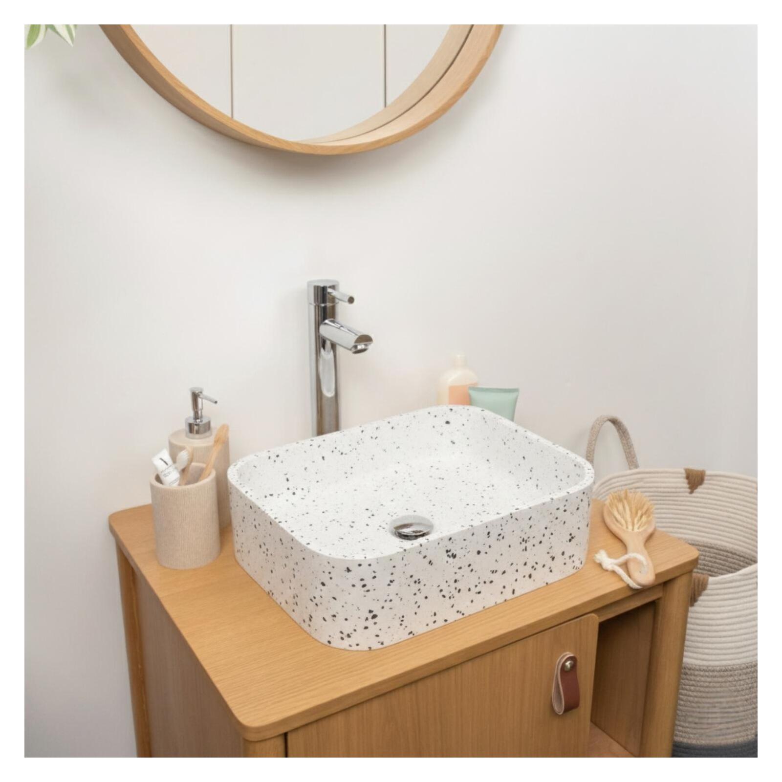 Lavabo sobre encimera rectangular mila en terrazo blanco 45x38cm
