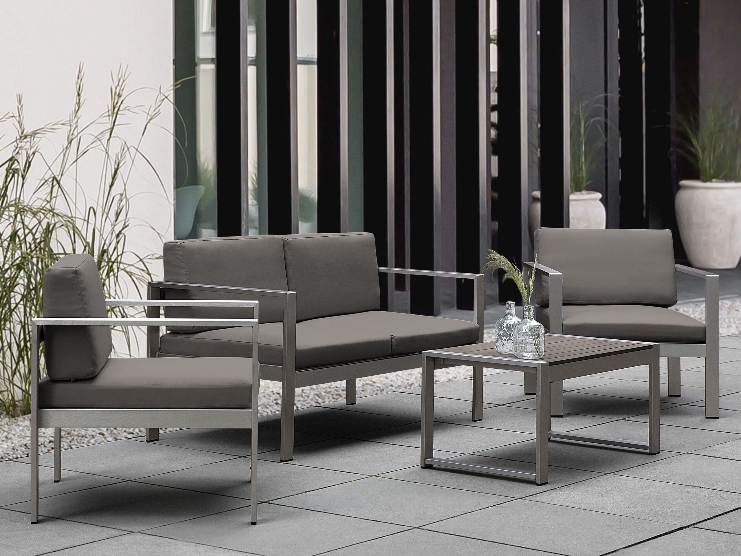 Banco de jardín con cojín salerno 142 cm metal gris oscuro