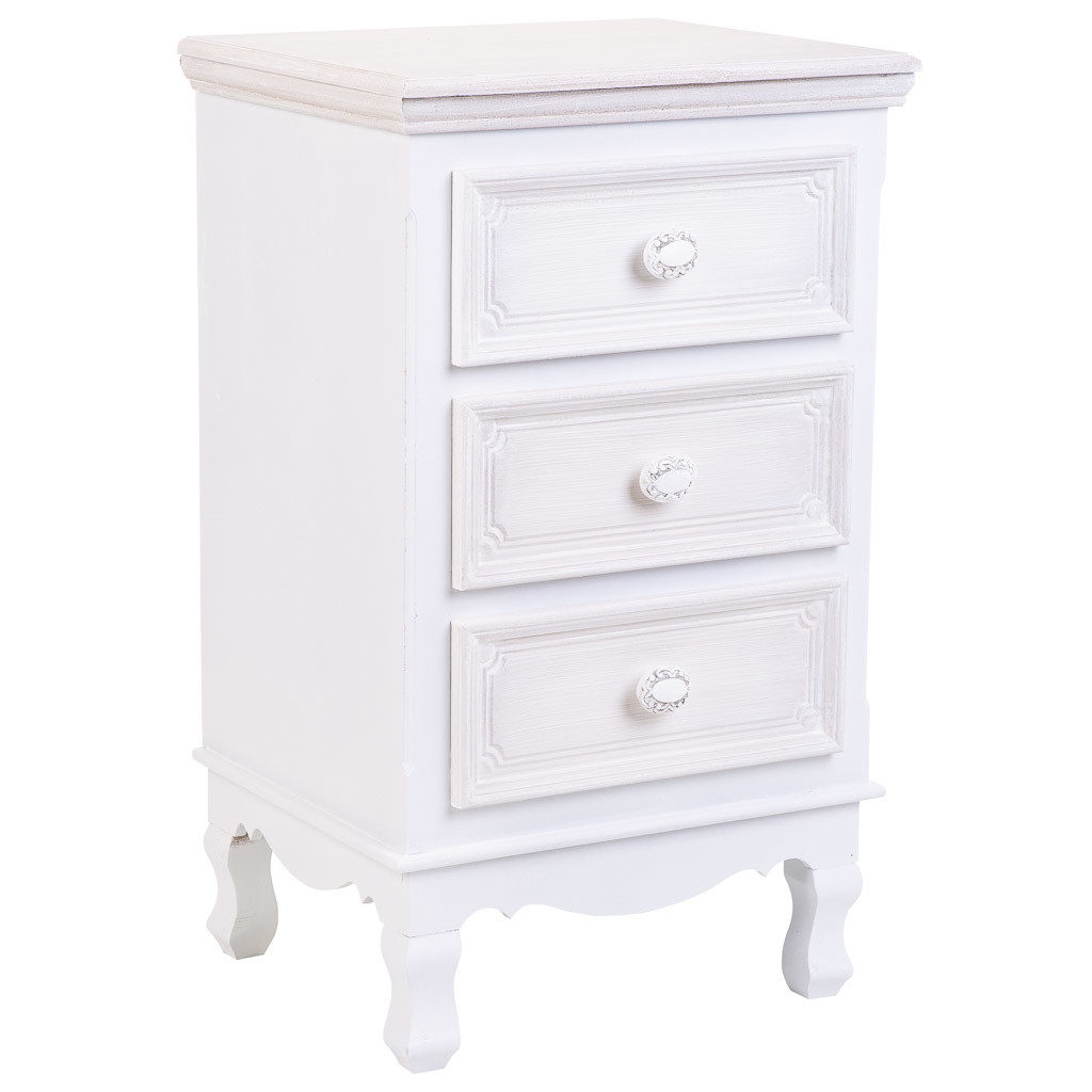 Mesita de madera de 3 cajones blanco 41x33.5x68
