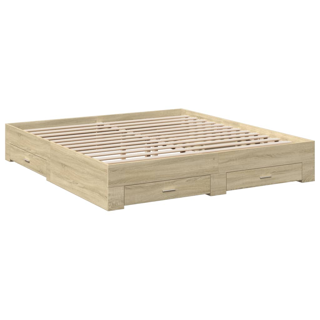 vidaXL cama con cajones madera ingeniería roble sonoma 180x200 cm