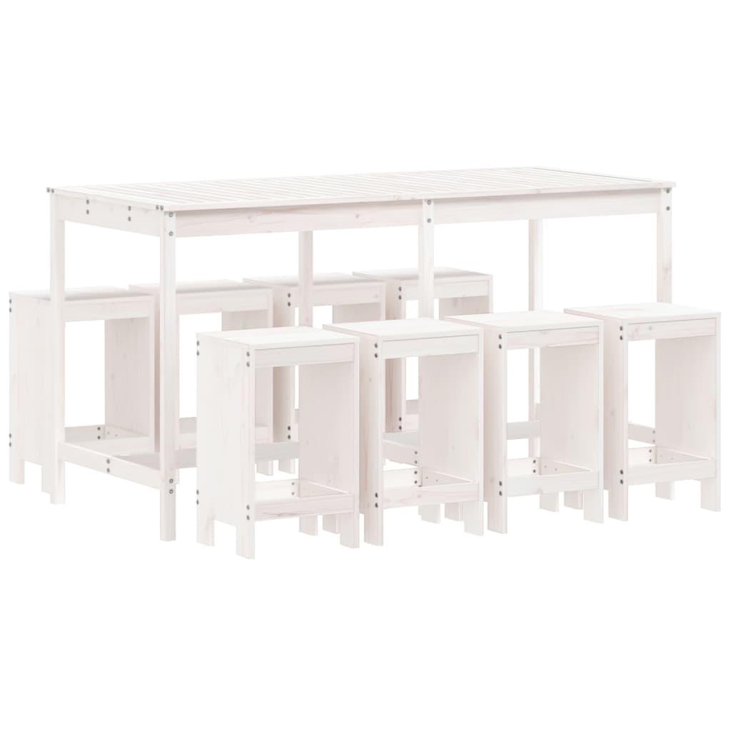 vidaXL mesa y taburetes altos jardín 9 pzas madera maciza pino blanco