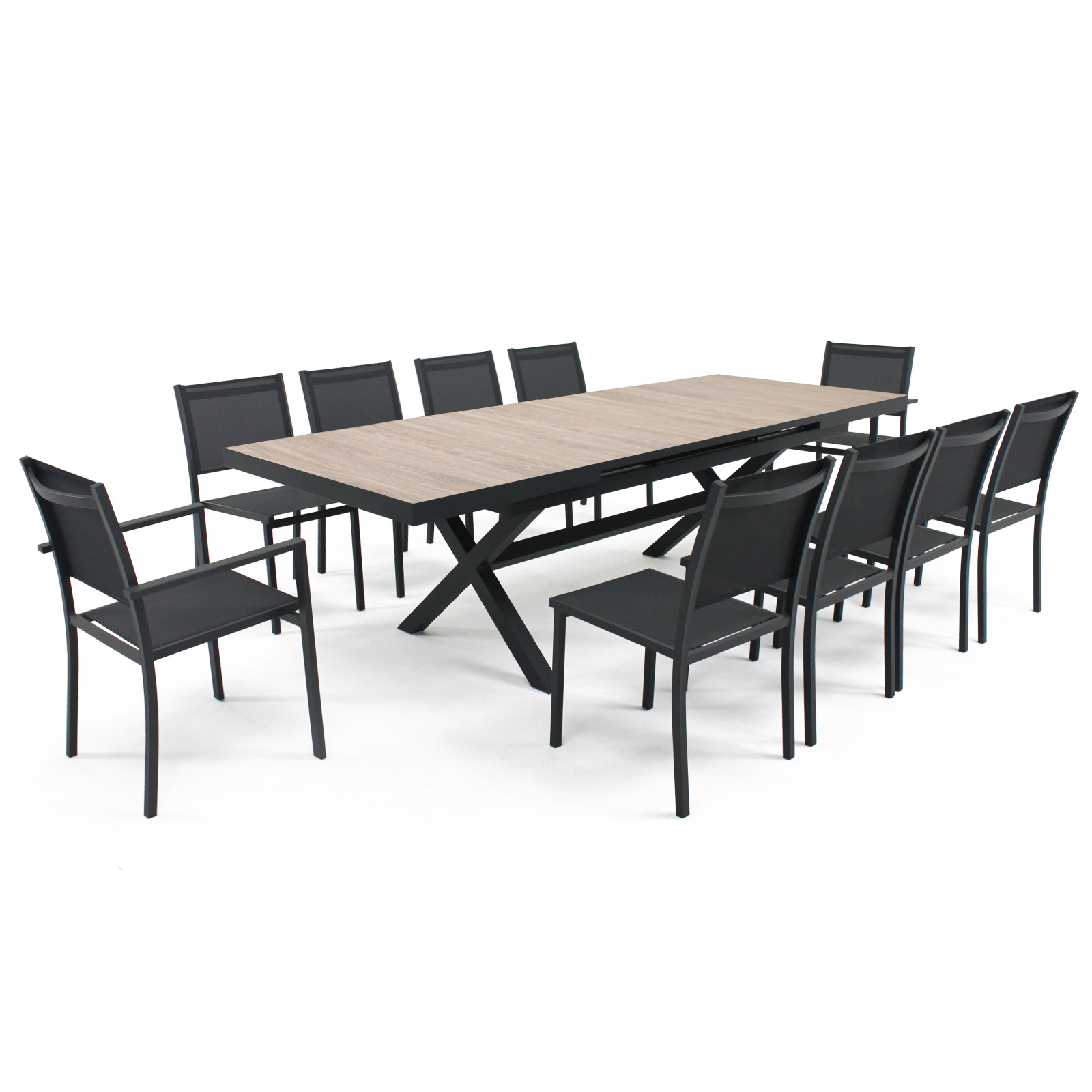 Oviala - mesa extensible de aluminio y cerámica con 10 sillas