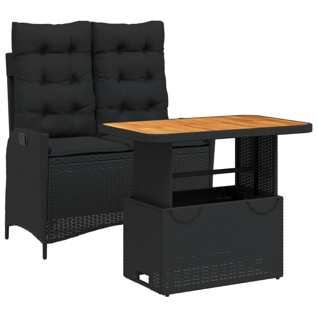 vidaXL set comedor de jardín 2 pzas con cojines ratán sintético negro