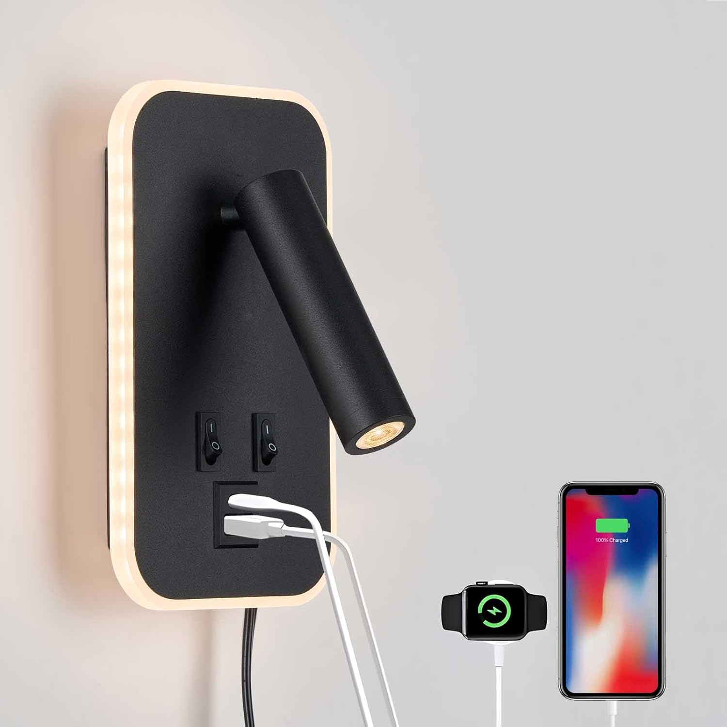 Aplique de pared usb regulable 10 w 3000 k negro
