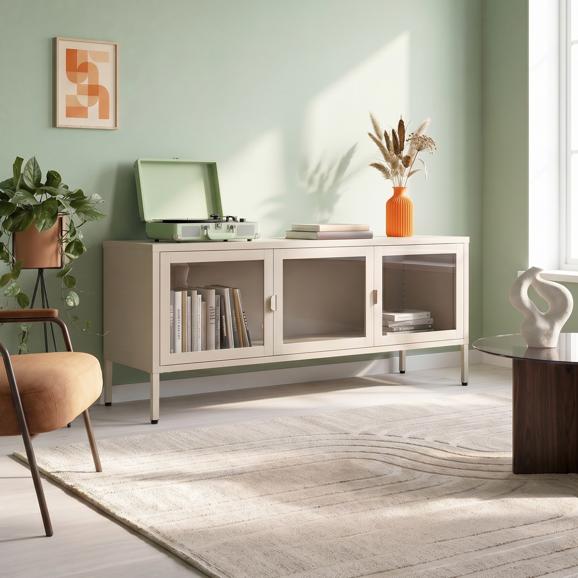 Mueble tv industrial metal 130 cm 3 puertas beige ezra