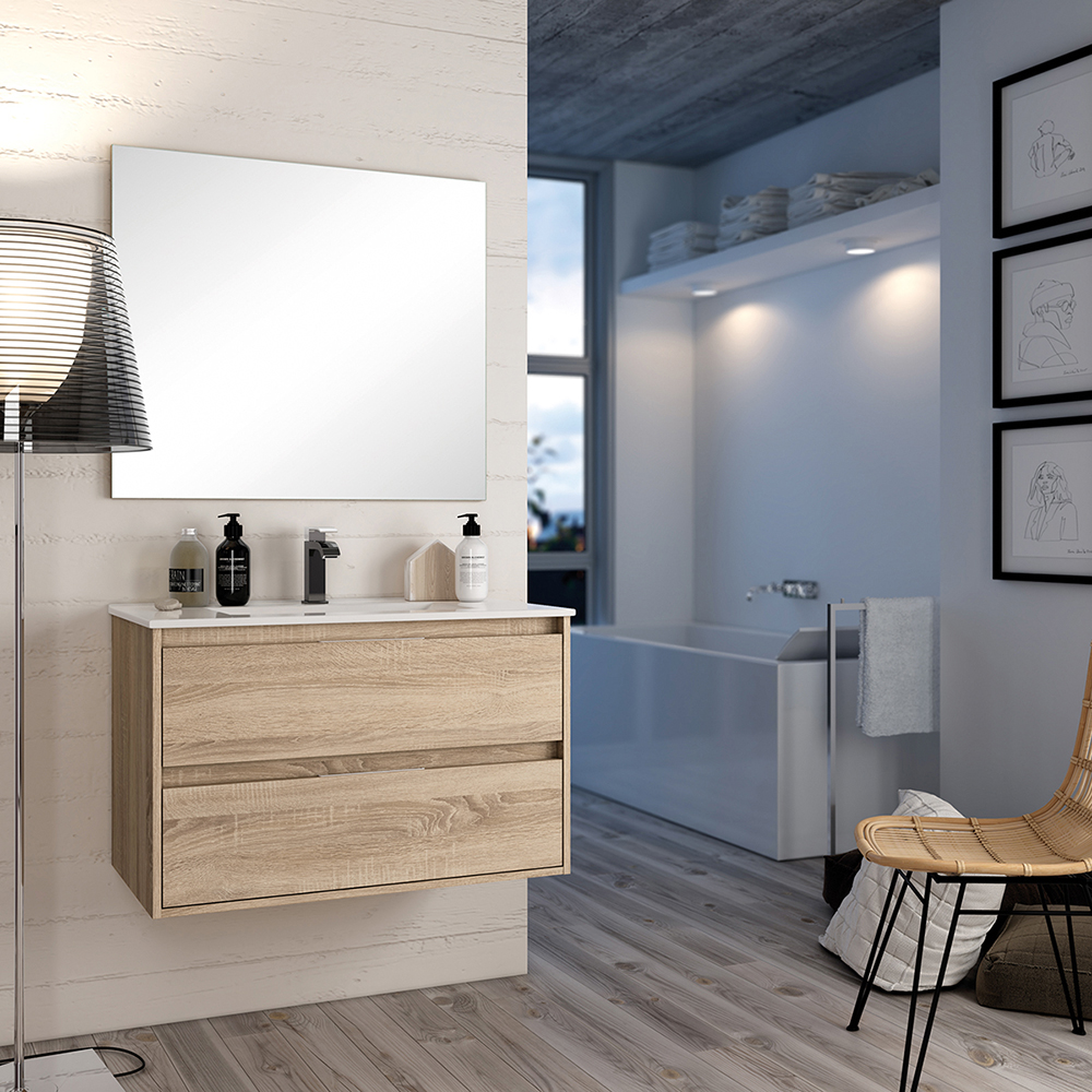 Mueble baño sandra - natural - 2 cajones - 80 cm