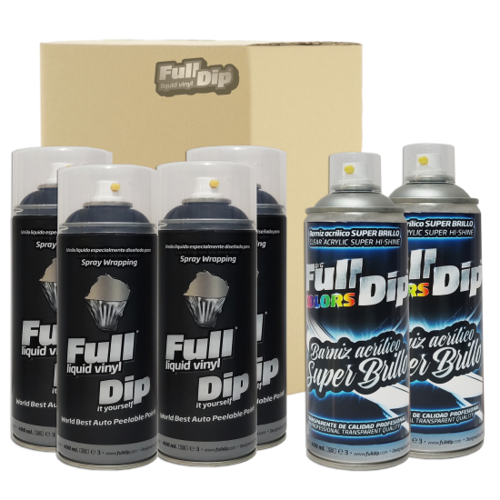 Pack 4 x spray full dip negro + 2 x barniz super brillo