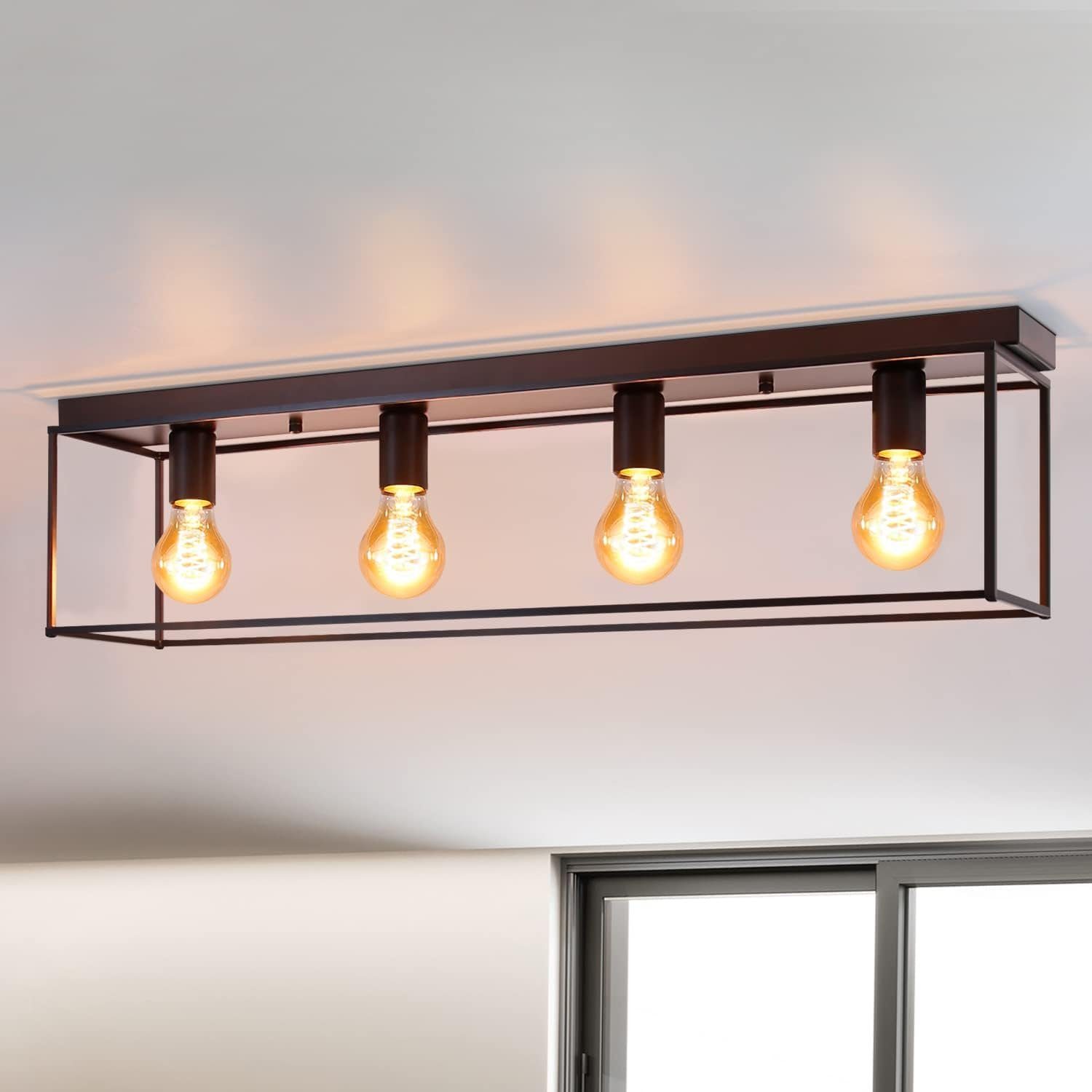Nettlife lámpara 4 focos E27 vintage negro industrial para dormitorio