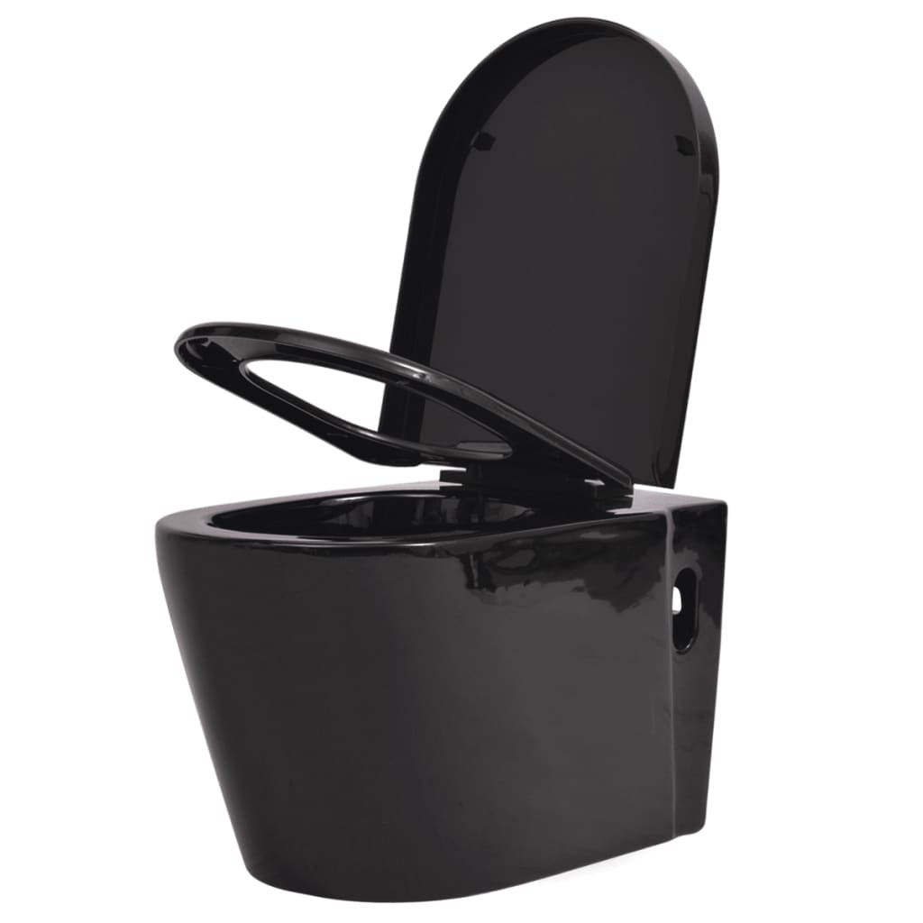 vidaXL inodoro de pared cerámica negro