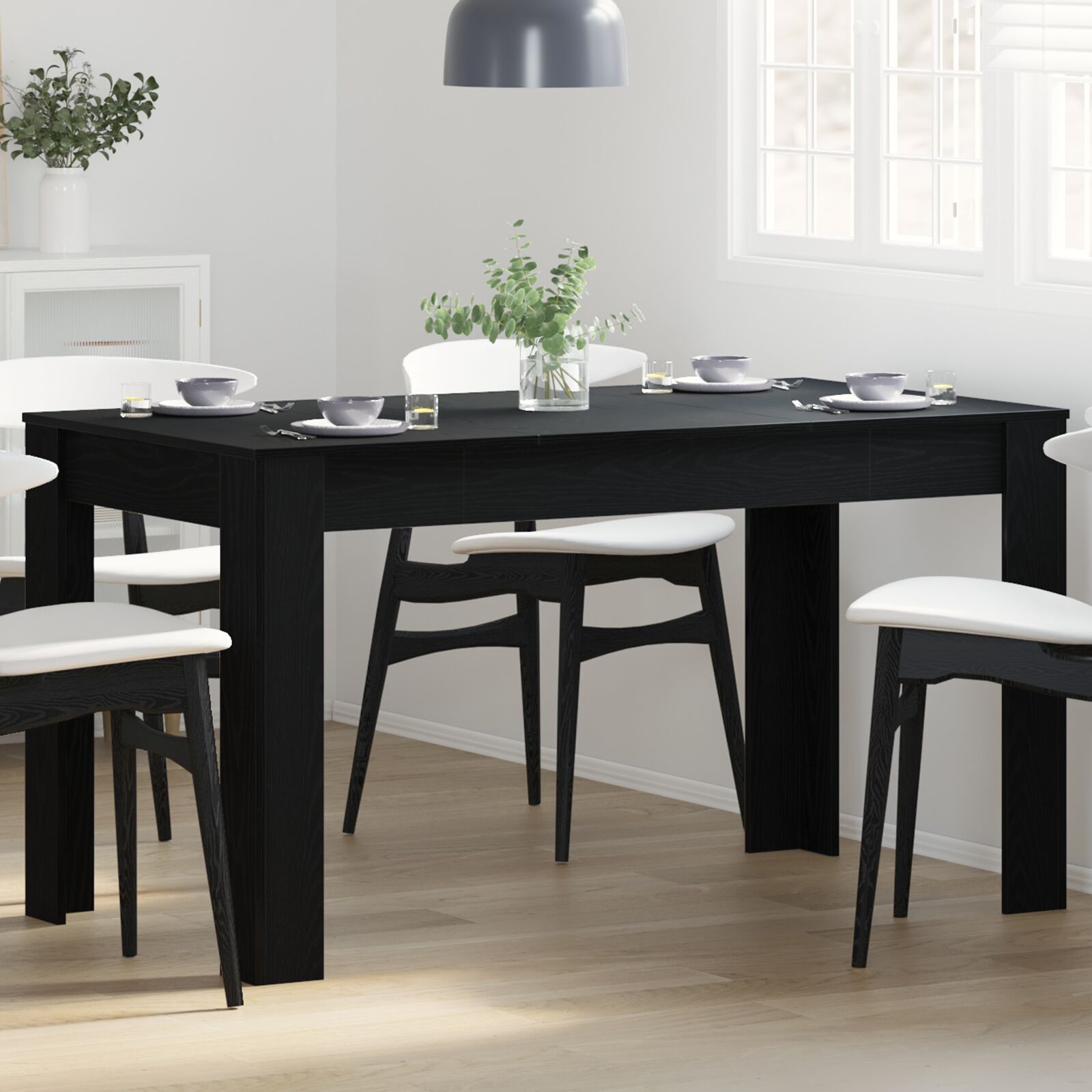 Mesa de comedor negra de roble 140x74,5x76 cm de madera de ingeniería f9005