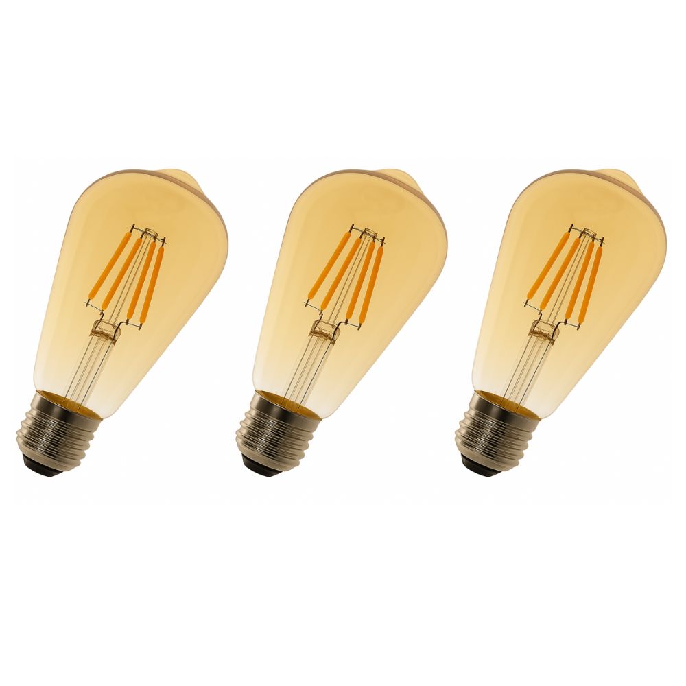 Pack x3 bombilla LED st64 E27 edison filamento 8w 750lm luz cálida 2700k