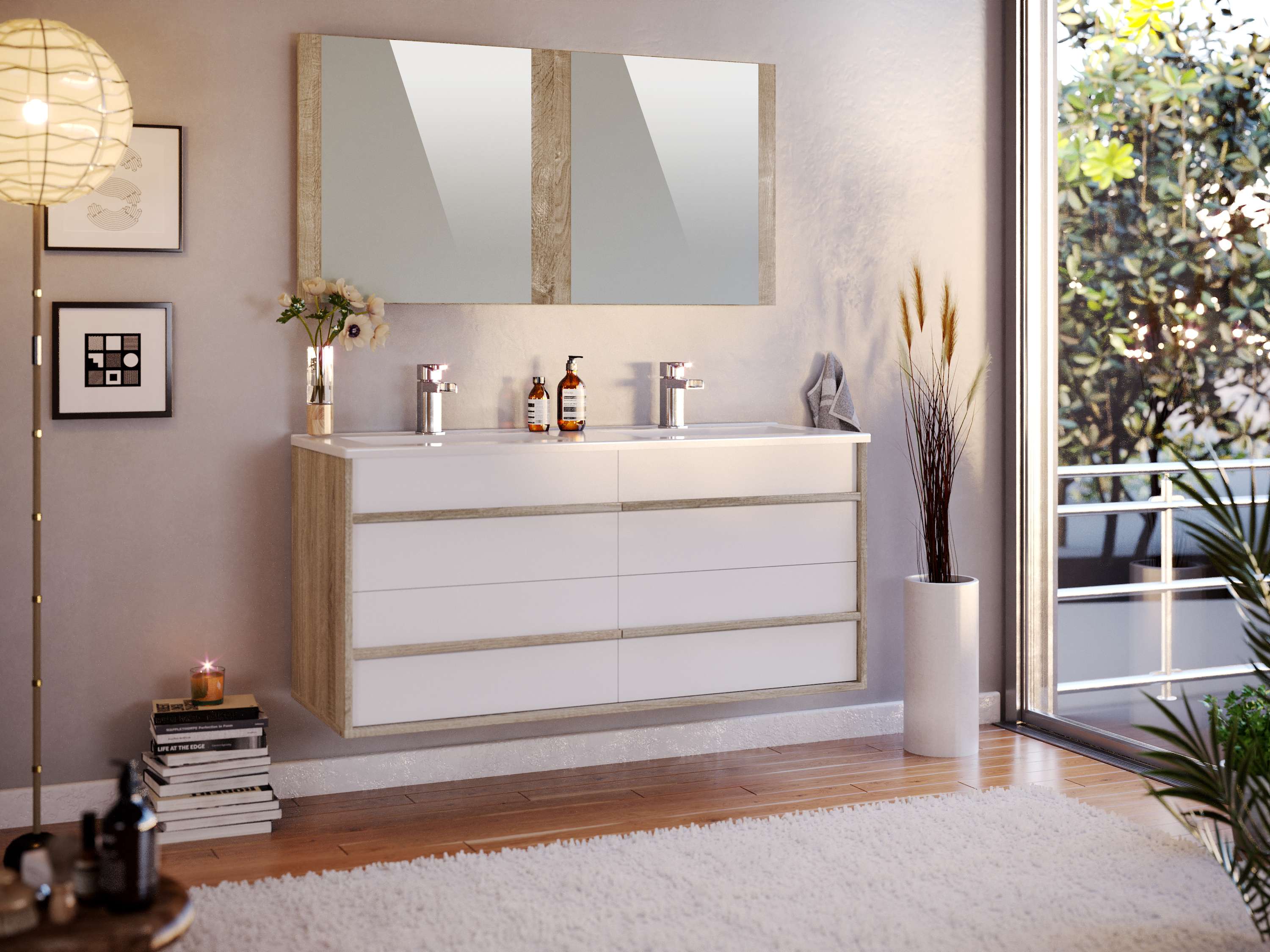 Mueble de baño 120 cm tawa 4 cajones roble y blanco t-bath