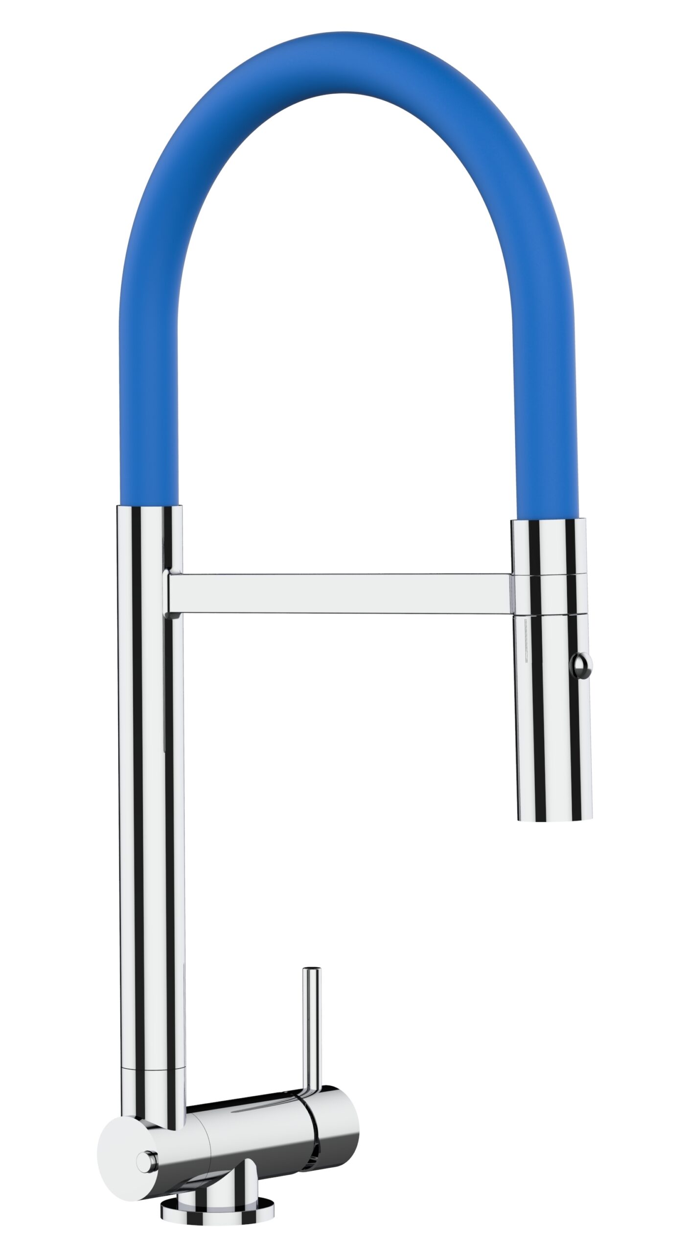Grifo cocina abatible 4,5cm cromado caño flexible azul ducha 2chorros
