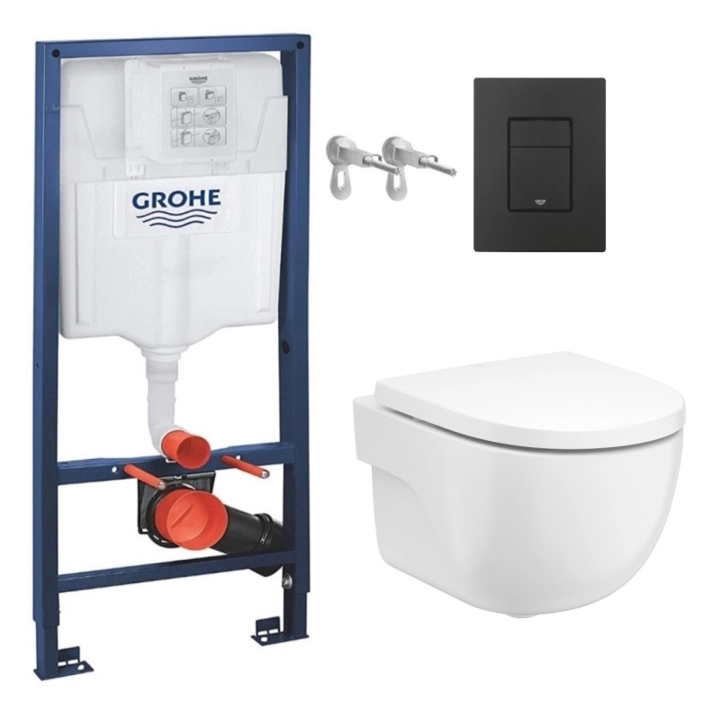 Pack cisterna grohe rapid sl y pulsador neg mat con inodoro roca meridian