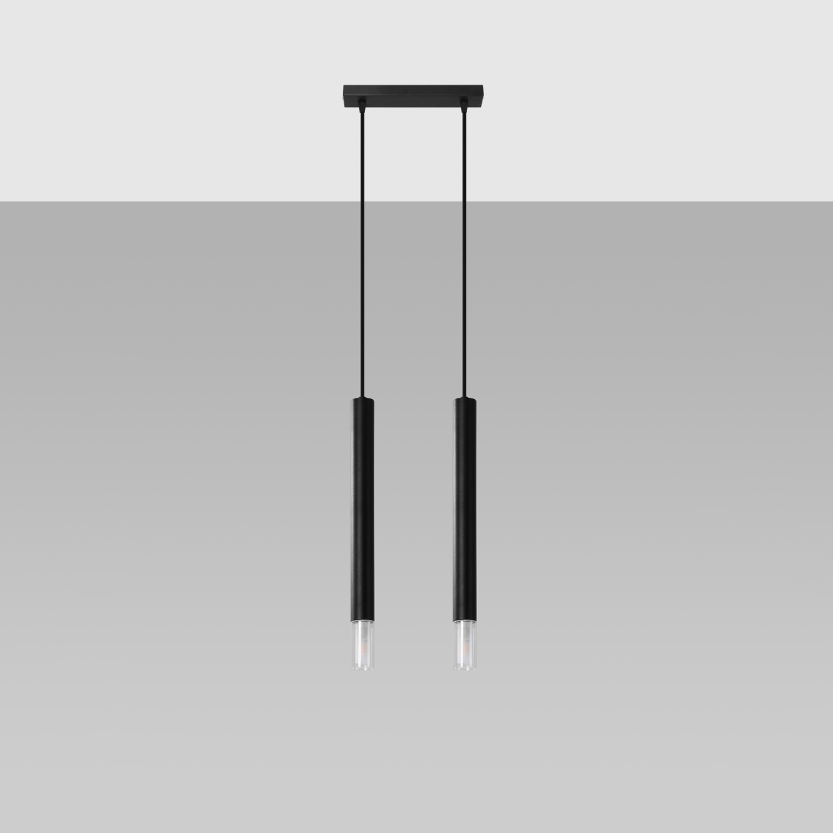 Lámpara coLGante wezyr 2 negro acero/vidrio 30x120x6cm