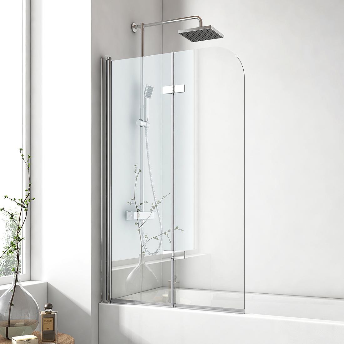 Emke mampara de bañera plegable 100x140 cm, vidrio templado 6 mm nano