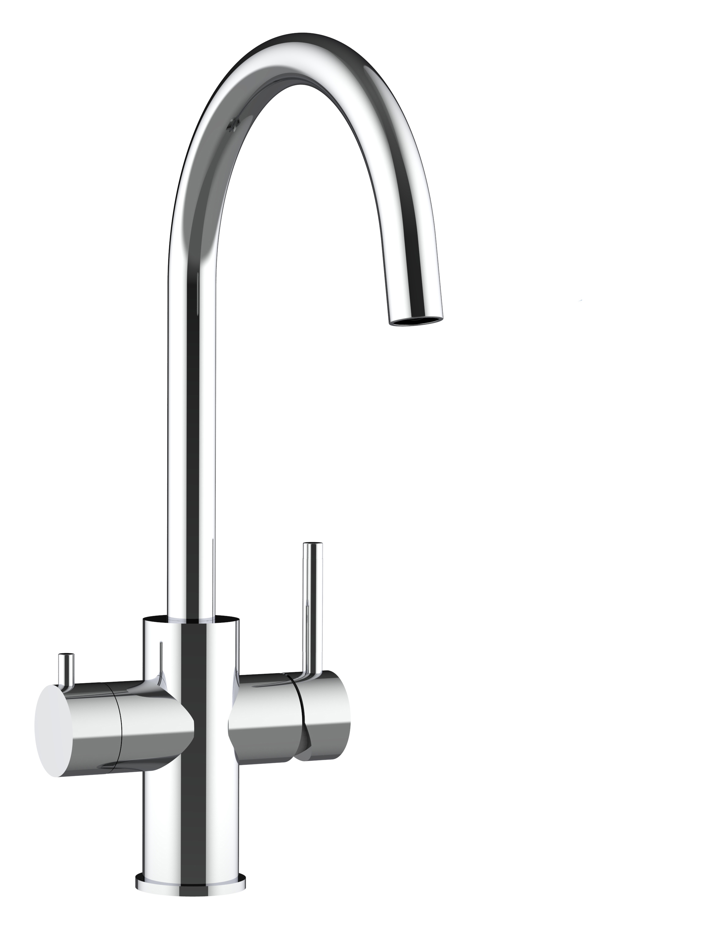 Grifo de cocina 5 vías en acero inoxidable pulido caño U giratorio, FX