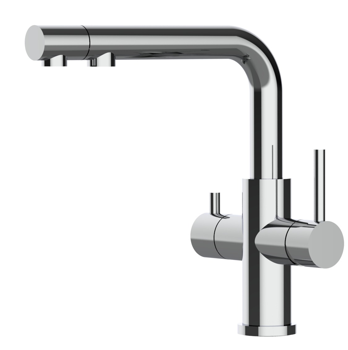 Grifo de cocina 3 vías acero inox pulido con caño giratorio ducha extraíble