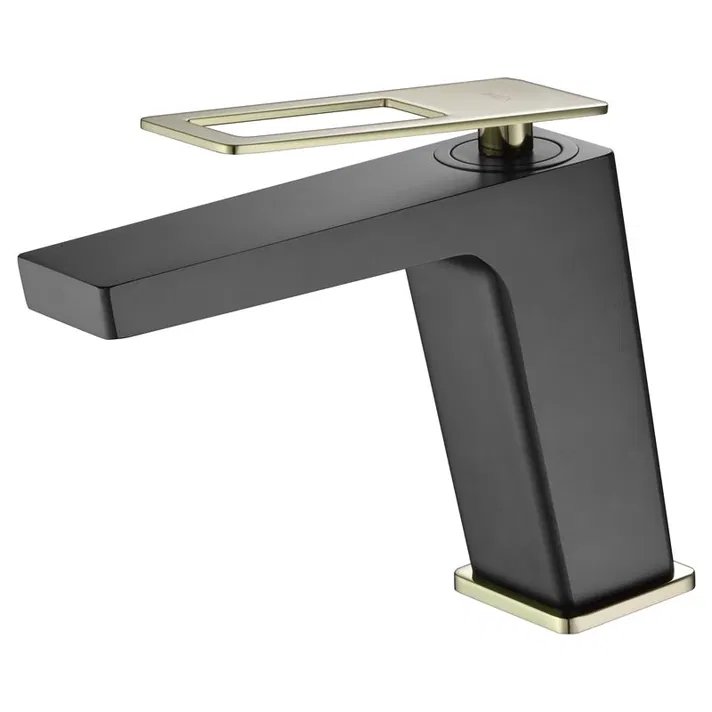 Grifo de lavabo monomando para lavabo / lavamanos negro mate y oro brillo