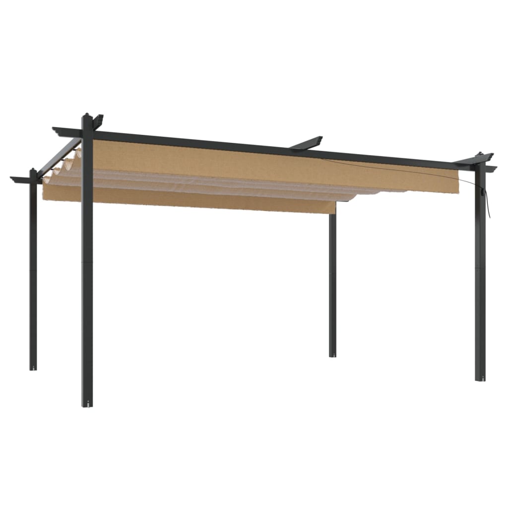 vidaXL cenador de jardín con techo retráctil gris taupé 4x3 m