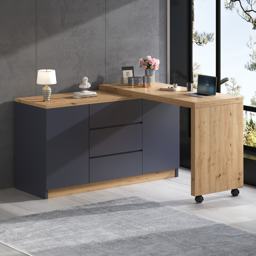 Mesa escritorio giratoria plegable gris roble 120 cm