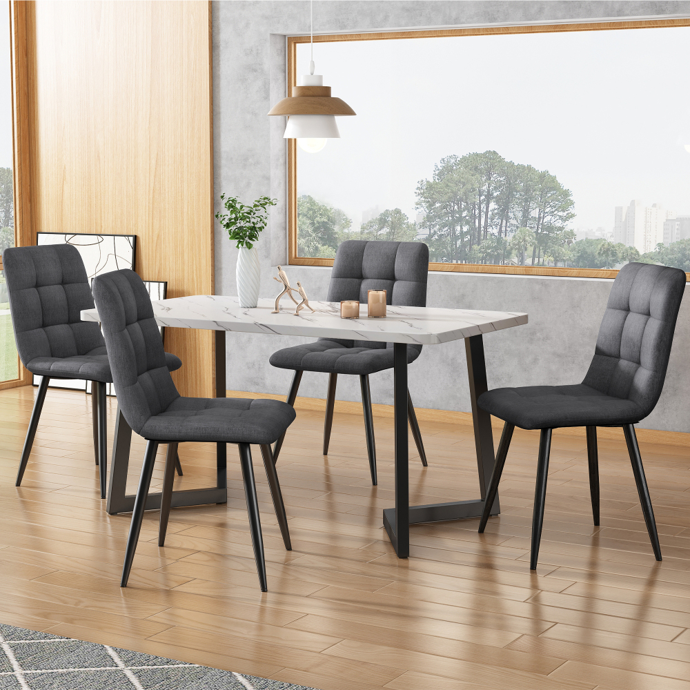 Conjunto de sillas de comedor de lino gris set de 4 con patas metálicas