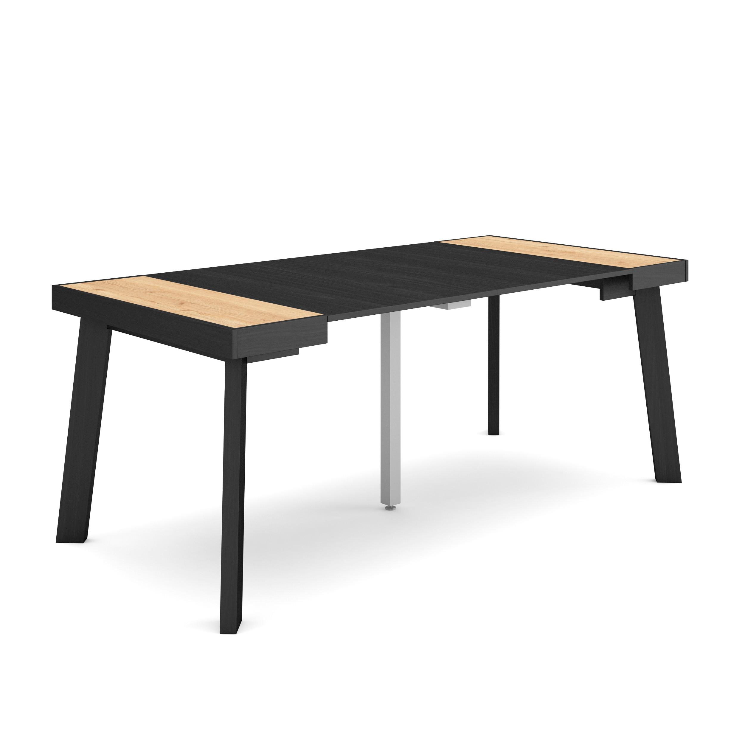 Mesa consola extensible, 180x90x73cm, roble y negro, patas de madera rf3003