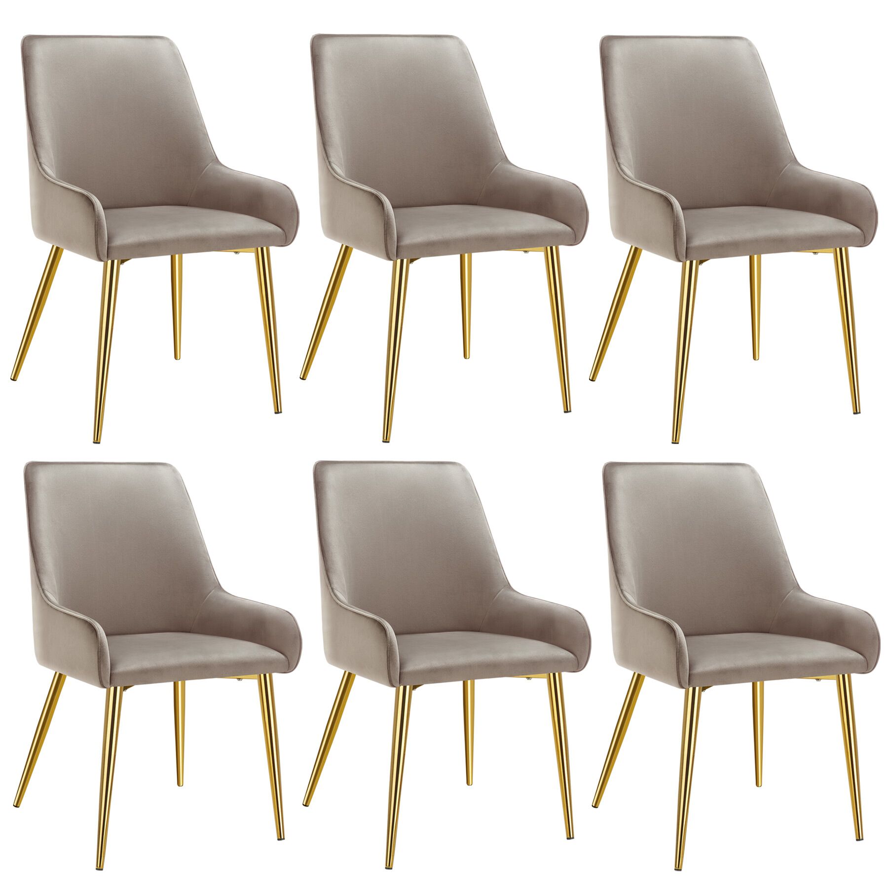 6 sillas de comedor tapizadas, acero, aspecto aterciopelado, gris topo