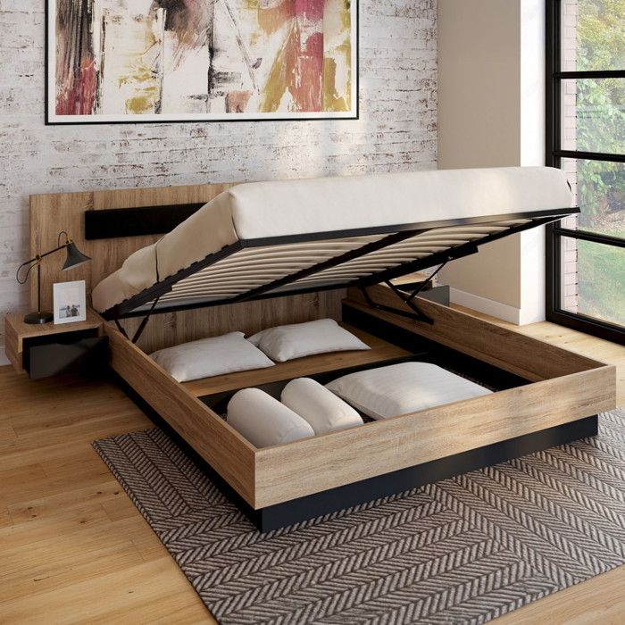 Cama arcón doble madera negro - 160 x 200 cm