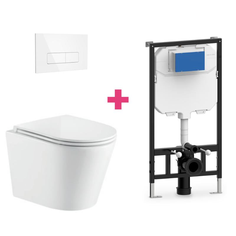 Pack inodoro turin con cisterna y pulsador blanco rectangular