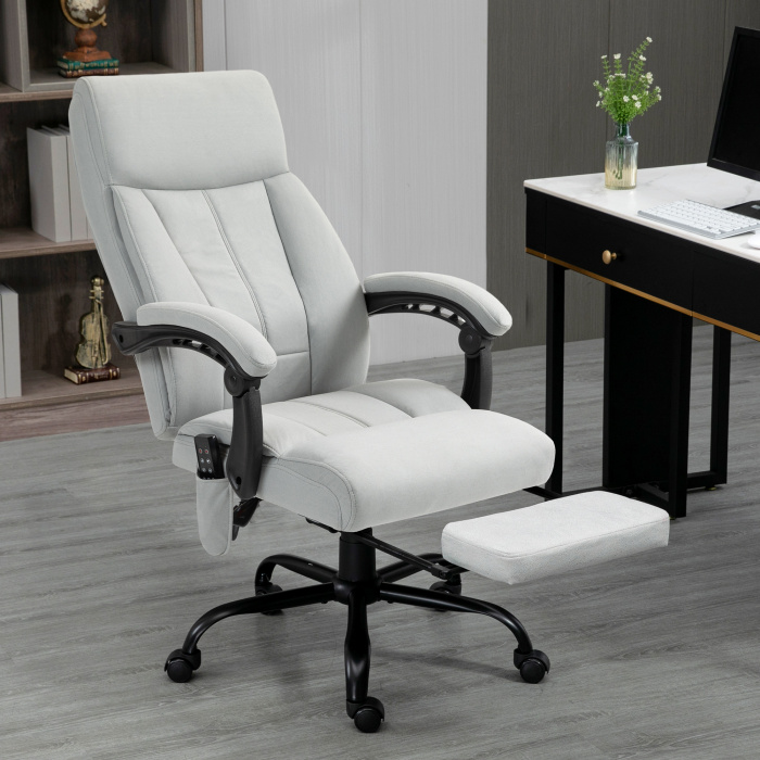 Silla de oficina ergonómica reclinable con masaje y calefacción gris claro