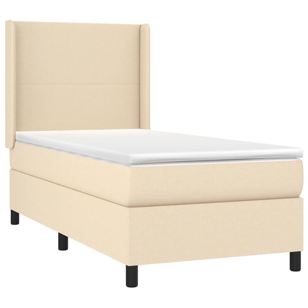 vidaXL cama box spring colchón y luces LED tela crema 90x200 cm