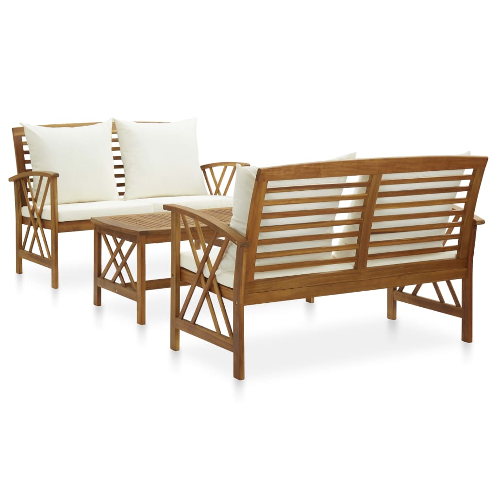 vidaXL muebles de jardín 3 piezas con cojines madera maciza de acacia