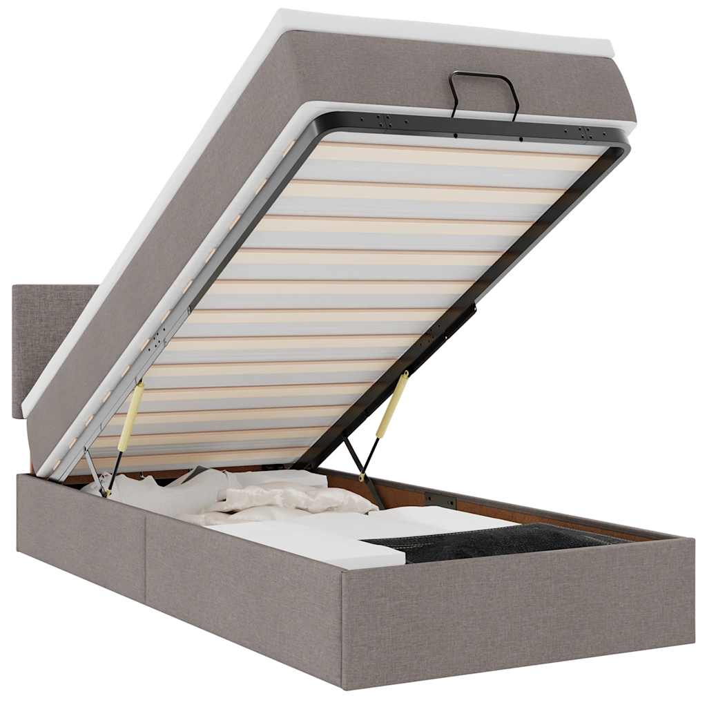 vidaXL cama otomana con colchón tela gris pardo 100x200 cm