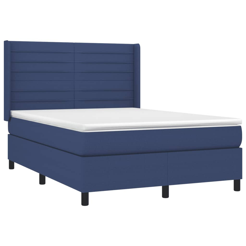 vidaXL cama box spring colchón y luces LED tela azul 140x200 cm