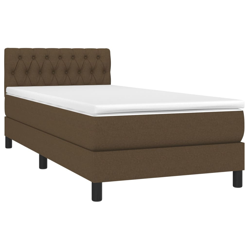 vidaXL cama box spring colchón y luces LED tela marrón oscuro 90x190cm