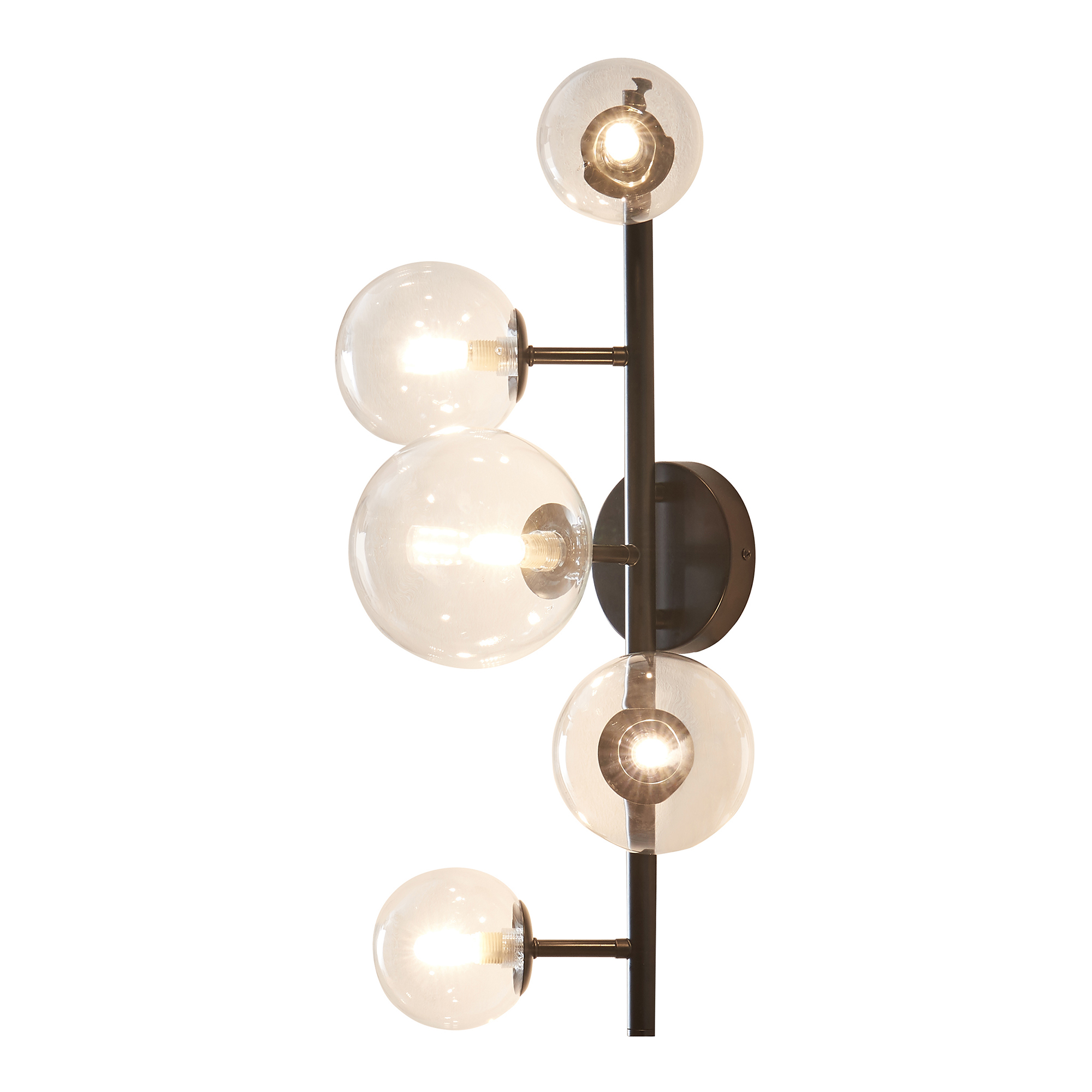 Lámpara de pared makkor 5 pantallas de cristal g9 metal 62x35x24 cm - negro