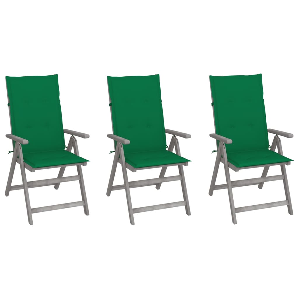 vidaXL sillas reclinables jardín y cojines 3 uds madera maciza acacia