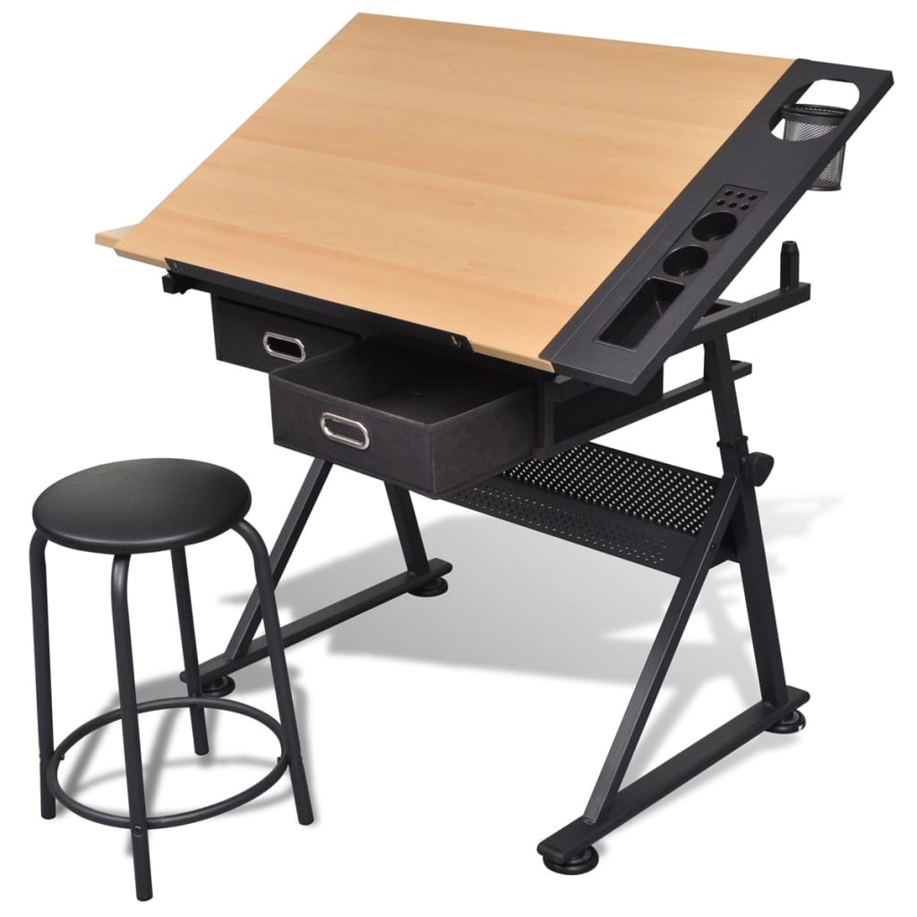 Mesa de dibujo inclinable con 2 cajones y taburete es6607