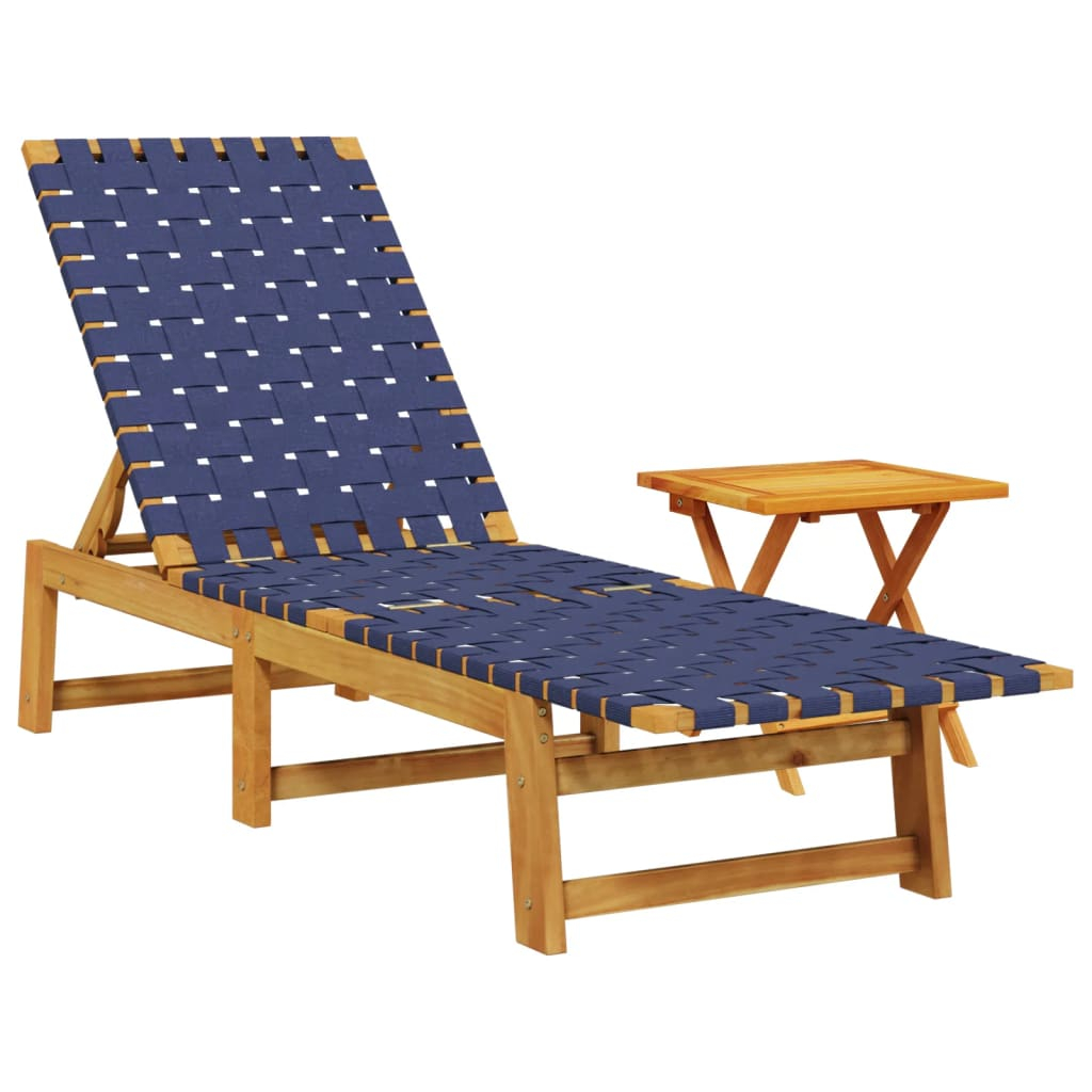 vidaXL tumbona con mesa madera maciza de acacia y tela azul oscuro