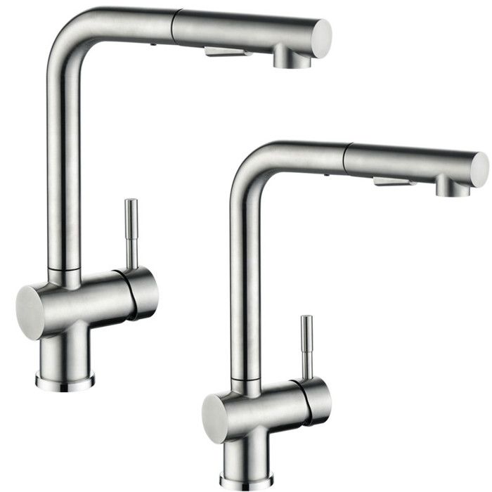 Grifo de cocina extraíble - cepillado - acero inoxidable - rotación 360° -