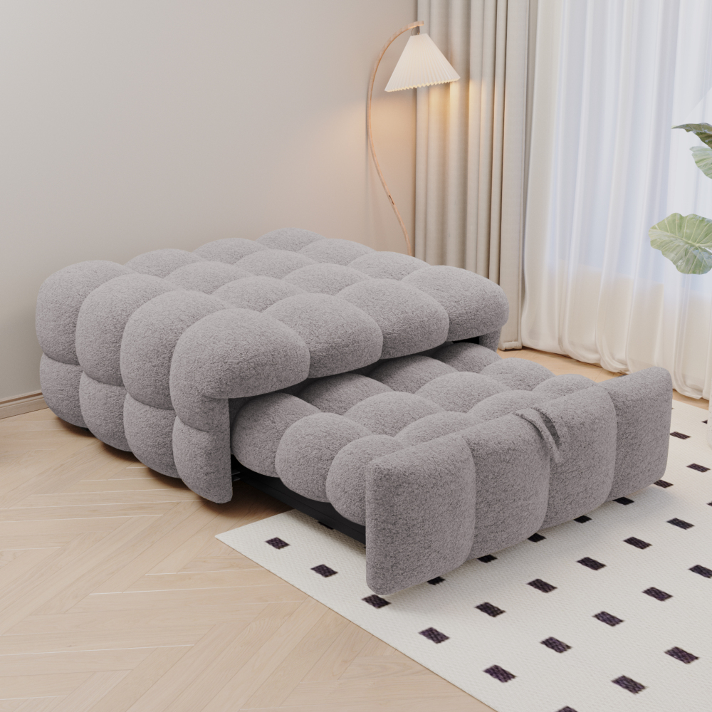 Sofá cama individual 183x76cm, cama convertible 2 en 1 tela teddy gris