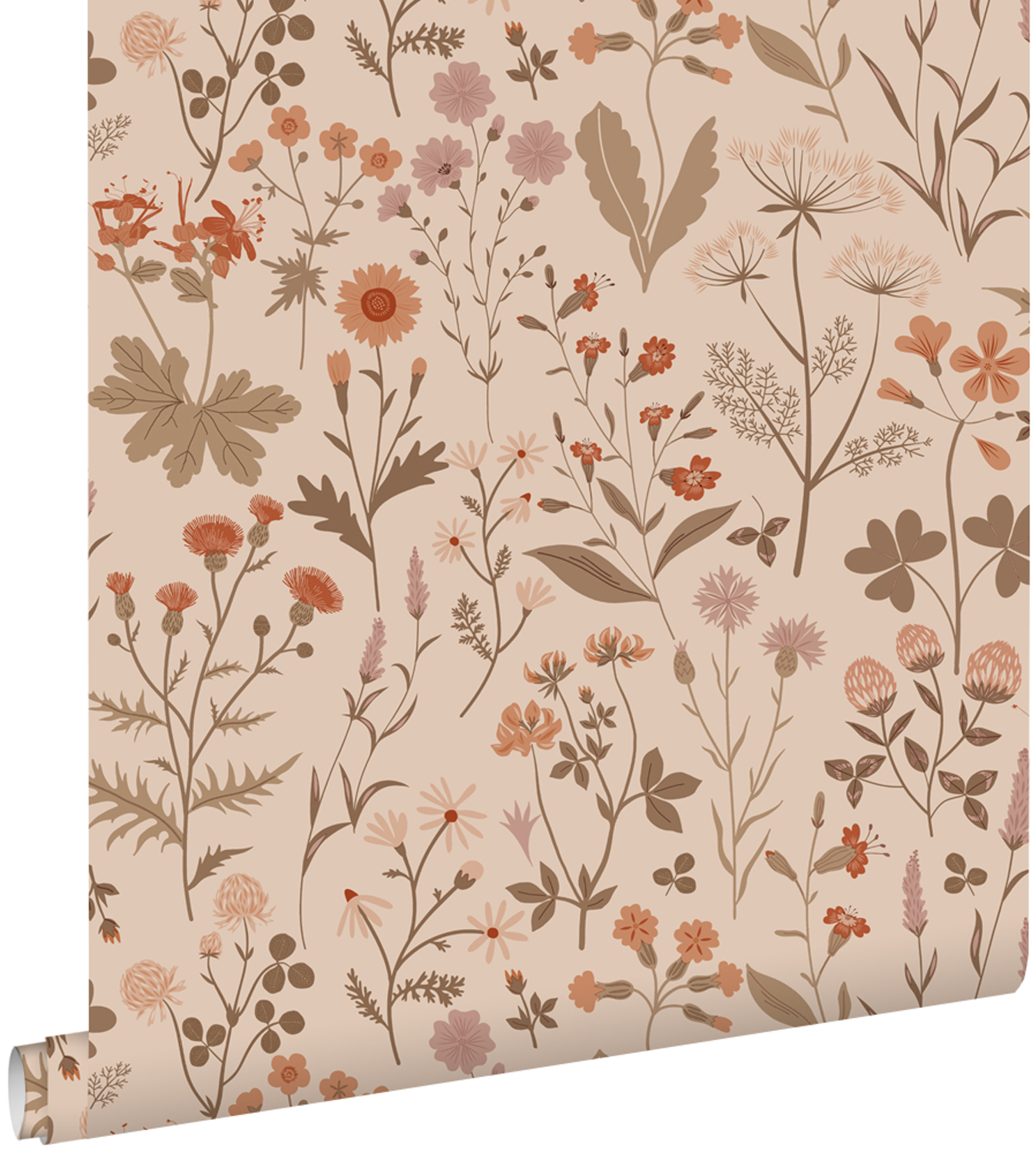 Estahome papel pintado flores silvestres rosa terracota 53 cm x 10.05 m