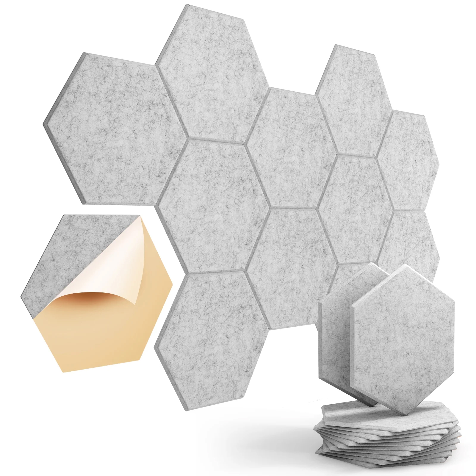 Yoevu panel acústico hexagonal 30x30x1cm - pack de 12, gris