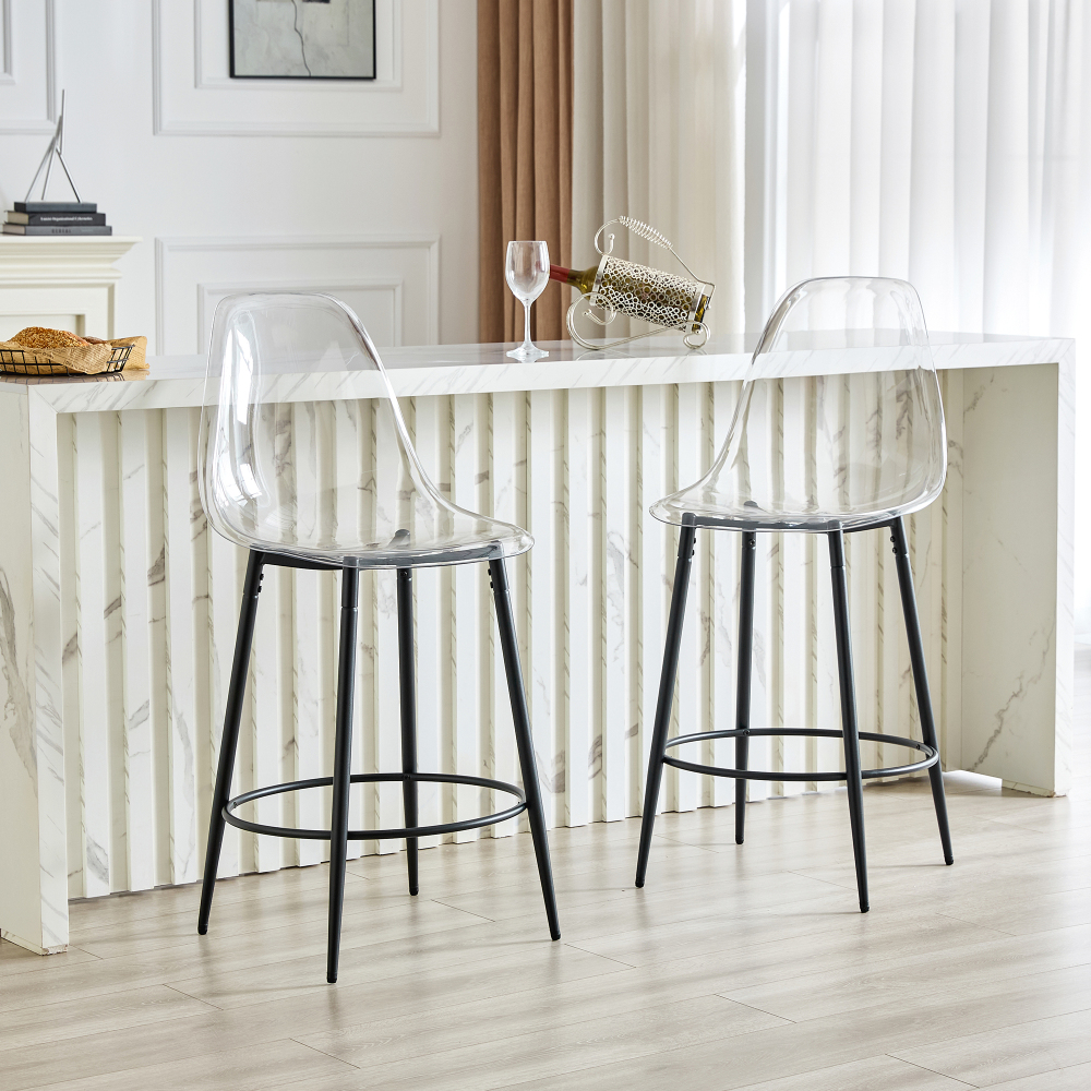 Taburete de bar transparente negro set 2 patas metálicas cocina/bar