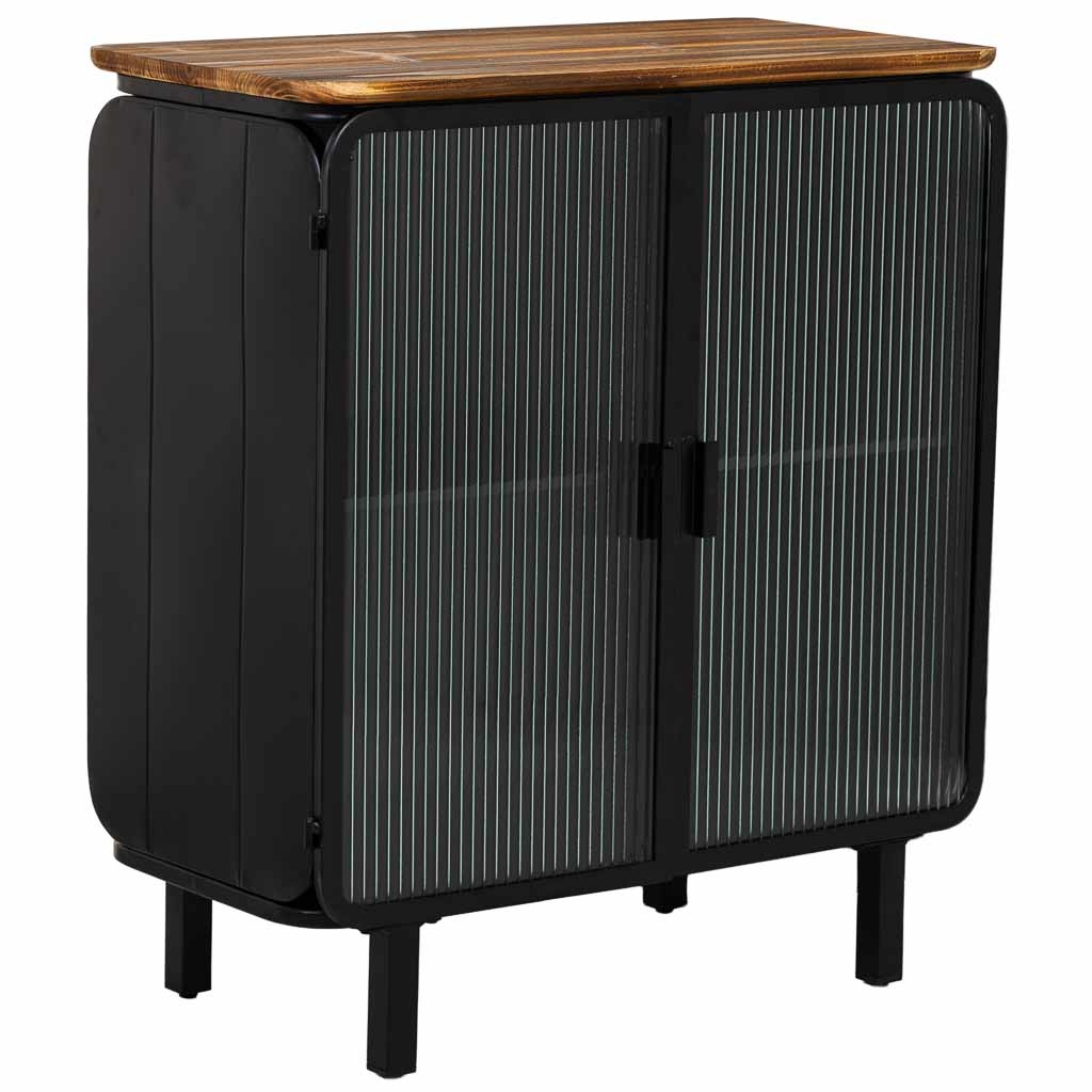 Vitrina de metal, madera y vidrio 2 puertas 72x37x81h cm - negro