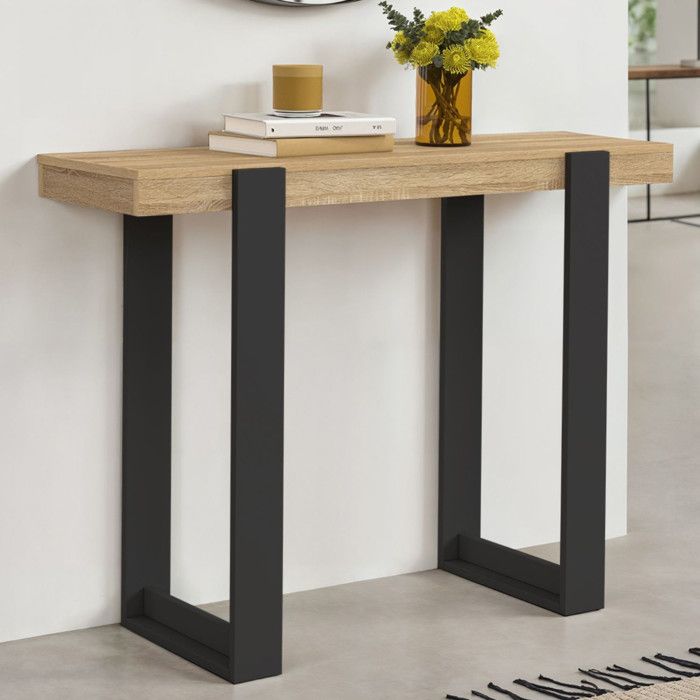 Consola industrial de madera negra - 100 cm